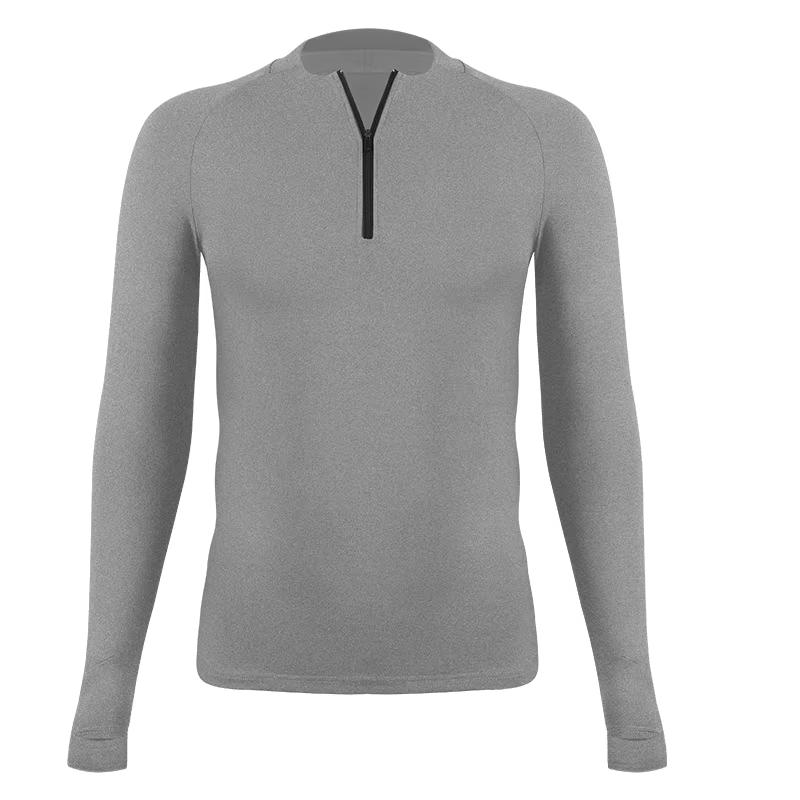 

Мужская спортивная рубашка с впитывающим пот быстросохнущим длинным рукавом, компрессионная, с круглым воротником, для бега, спортзала, фитнеса, на молнии, пуловер, тренировочная футболка XXXL серый
