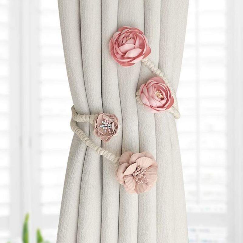 Artificial Flower Curtain Ties Tiebacks Clips 2 Pack Blossom Twist Window Drapery Holdbacks Buckles for Home Decoration