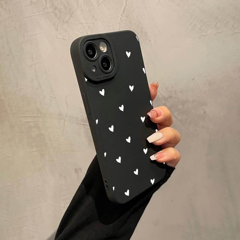White Heart-shaped Black Matte Phone Case Suitable for iPhone 17 16 15 14 13 12 11 Pro/Max/Plus Anti Drop and Shockproof
