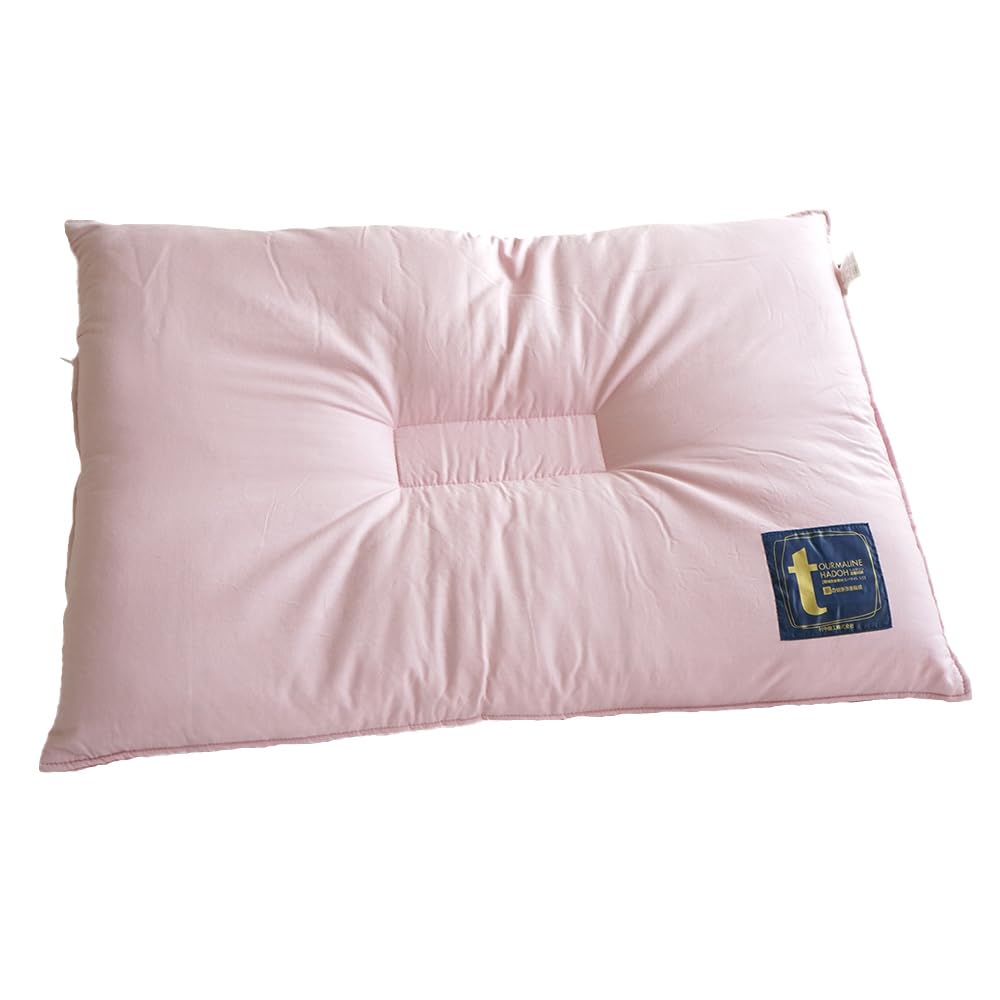 Ee Futonya Women's Low Pillow, 5.5cm High, Tourmaline-Treated Cotton Fill, 43x63cm, Firm Concave Design, Cervical Spine Stabilization and Relaxation