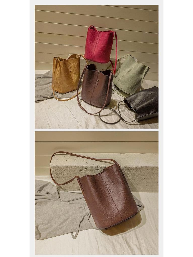 2024 Women's Korean Fashion Large Capacity Shopping Bucket Bag - Shoulder & Crossbody