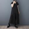 Short Sleeve Plus Size Black Mesh Patchwork Vintage New In Dresses for Women Casual Loose Long Summer Dress