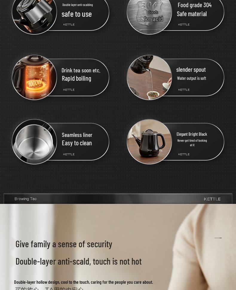 Midea Electric Tea Kettle with High Power Boiling and Tea Infuser, Model MK-PCE071