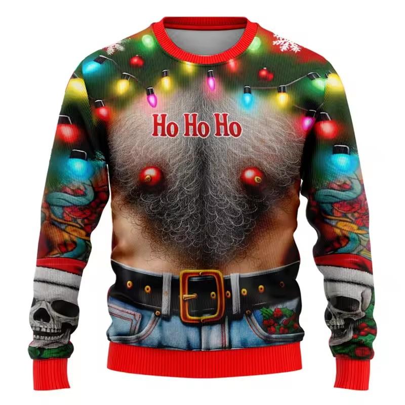 Fashion Ugly Christmas Sweater Funny Xmas Graphic Sweatshirt Santa Claus Cosplay Pullovers Boy Crewneck Polyester Tracksuit