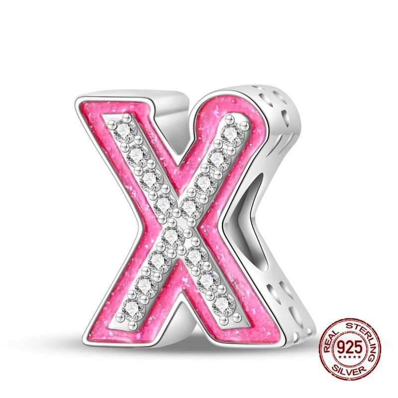 New In 26 Pink Pave A- Z Alphabet Beads Copper Love Letter Charm Fit Original 3Mm Charms Bracelet Bangle Fine Jewelry Gifts