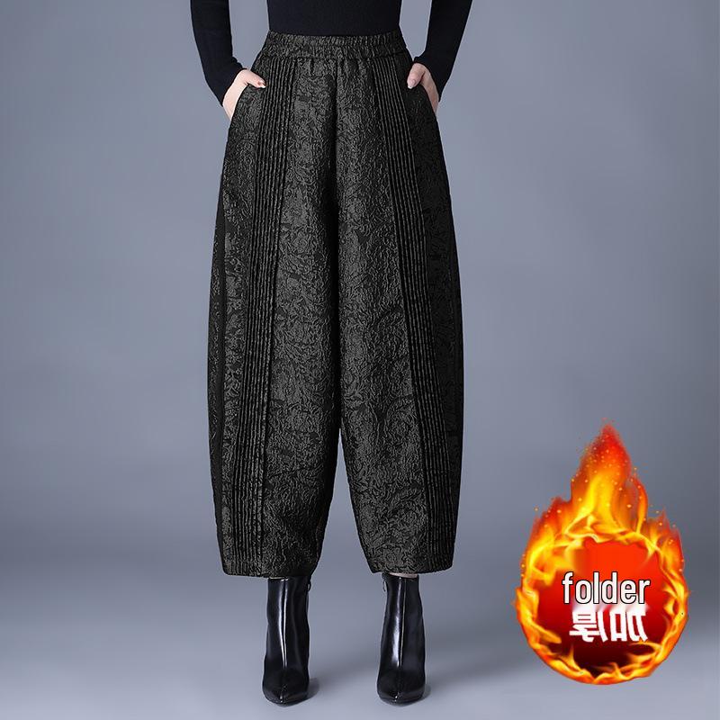 Warm Quilted Cocoon Pants for Middle-Aged Women - Chinese Style, Age-Reducing, Autumn/Winter Cotton, Loose Fit, Casual Tulip Design