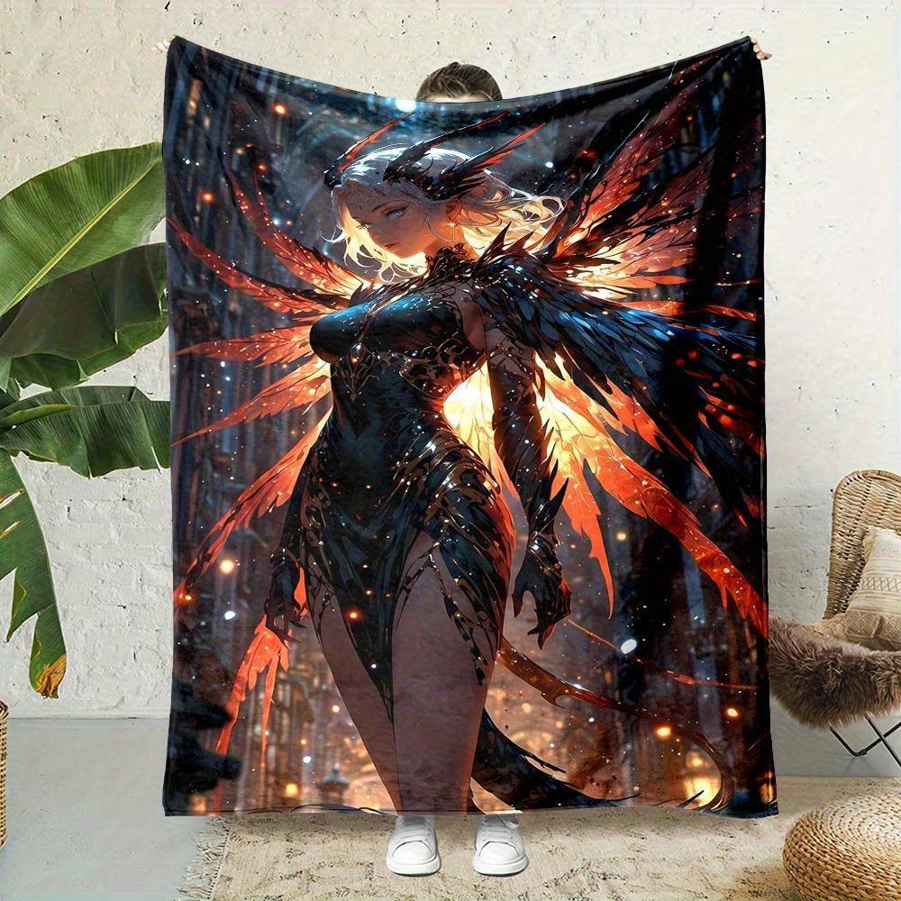 

Cartoon Goddess Wings Design Pattern Flannel printed blanket suitable for all seasons suitable for living office sofa and travel 75x100cm (30x40inch)