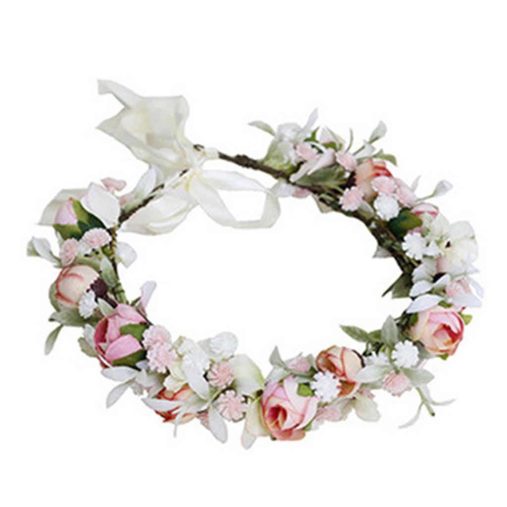 Handmade Rose Flower Crown Hairband Adjustable Ribbon For Wedding Party Festival Girls Women Trendy Hair Accessories