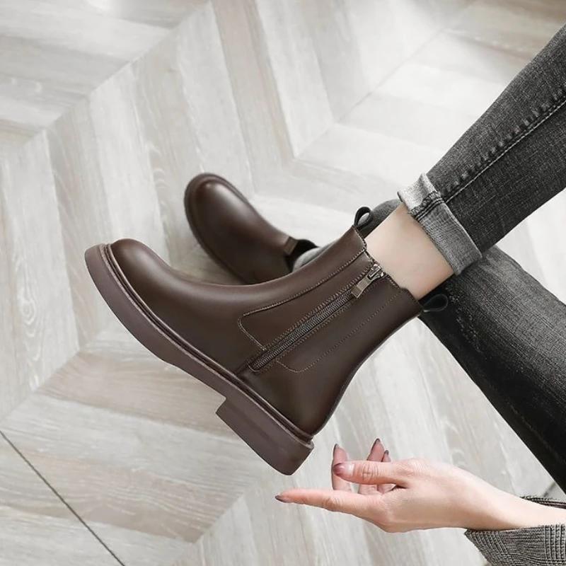 Fashion Fur Booties Chelsea Black Ankle Boots for Women On Promotion High Quality New Rock Footwear Woman Short Shoes Chic and Elegant