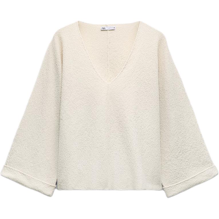 

Zara Solid Color Loose Long Sleeve V Neck Knit Sweater Women tops Nude 8779157-959 S
