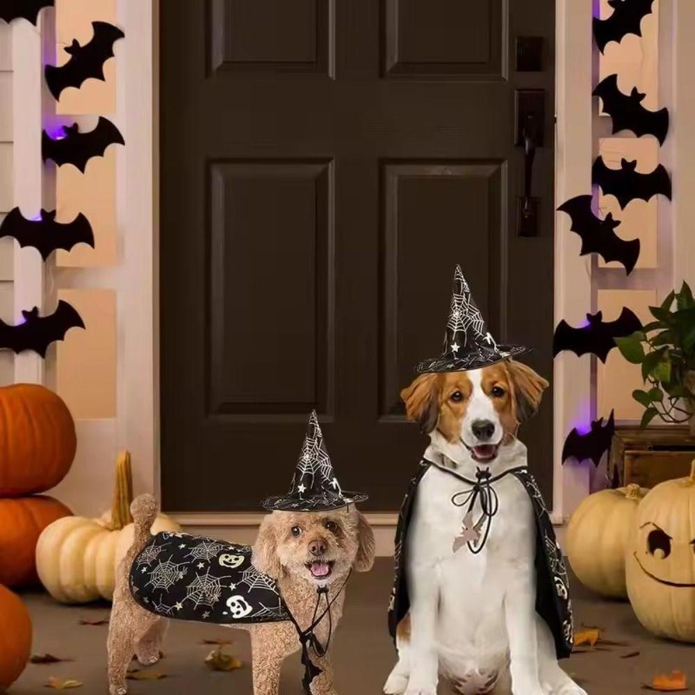 Funny Pumpkin Pet Halloween Costumes Cape Adjustable Soft Cats Cosplay Clothes Black Bat Halloween Dog Cloak Hat Dogs
