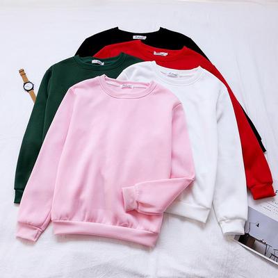 Solid Color Loose Women's Korean Style Winter Sweatshirt, Thickened Round Neck, 2019 Fashion Collection