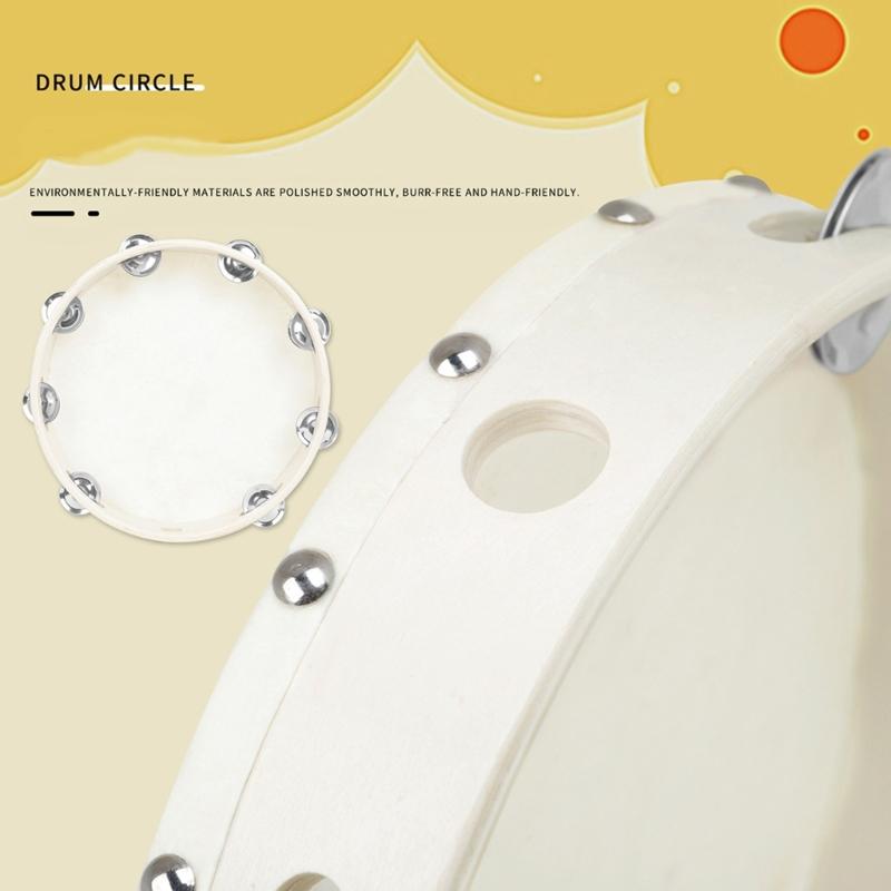 10in Interactive Wood Hand Drum Sheepskin Tambourine Percussion Instrument Toy for Kids Music Education Fun Instrument