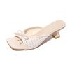 Outer skirt fairy square head French hollow hole female summer bow high heel wind with cool slippers one-word slippers