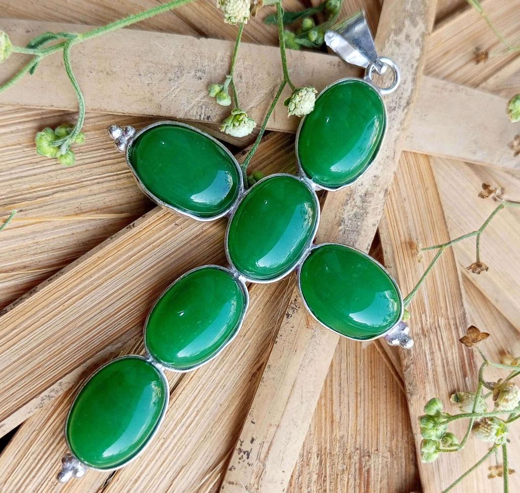 Green Onyx Gemstone 925 Sterling Silver Plated Gifted Cross Shape Pendant Jewelry NST-J2H5912