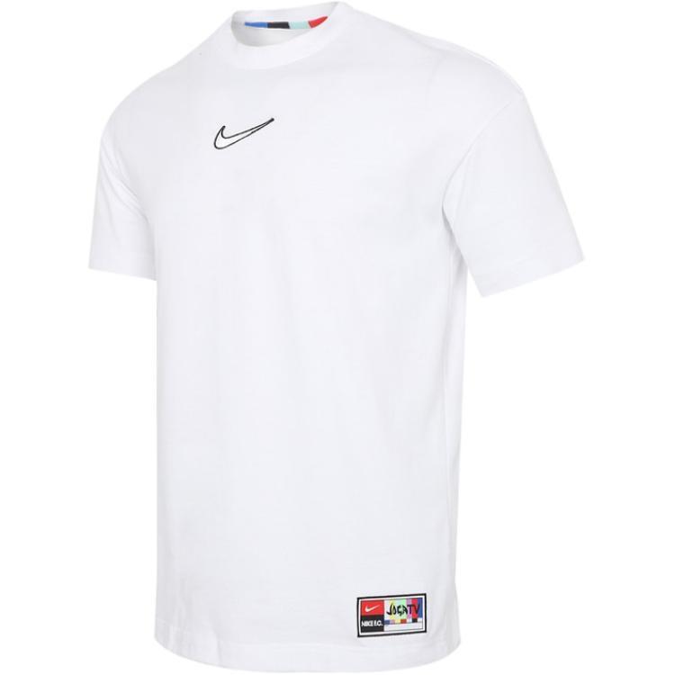 Men s Nike Logo Embroidered Woven Label Training Sports Short Sleeve White T-Shirt CZ1010-100 S