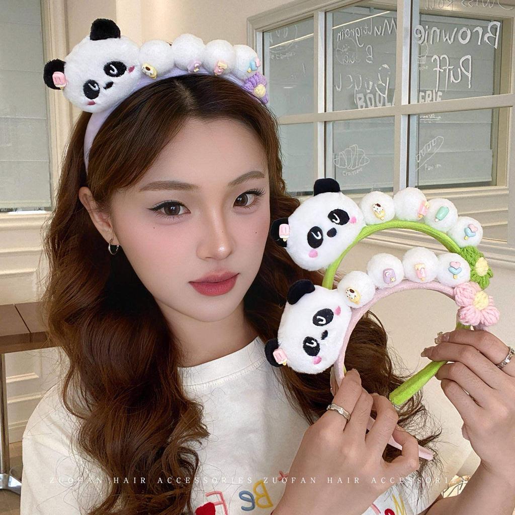 Cute Bamboo Leaf Panda Headband for Women and Children - Plush Zoo Panda Design