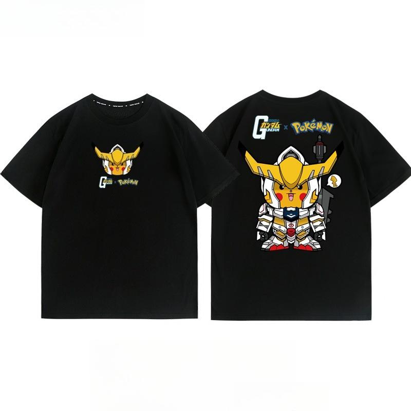 Pokémon Joint Mobile Suit Gundam Cartoon Short Sleeve Top Anime Peripheral Mens and Womens Summer TShirt Top Clothing