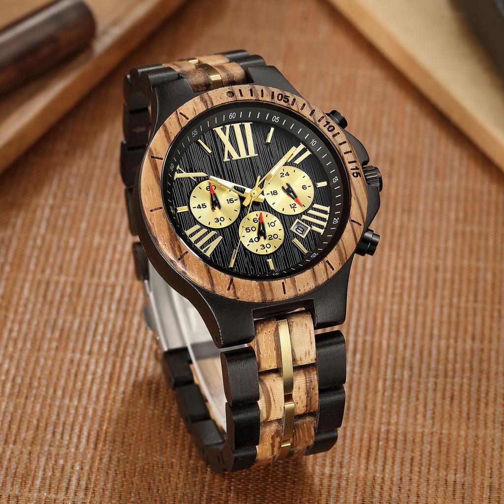 New Fashion Retro Wooden Watch Europe and The United States Popular Style Multi-functional Men's Quartz Watch