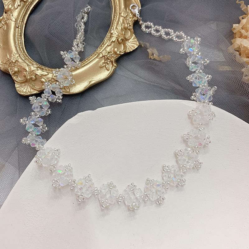 Pure Handmade Beaded Woven Crystal Necklace Women S Fashion Temperament Collarbone Neck Chain Choker Collar Neck Chain K9