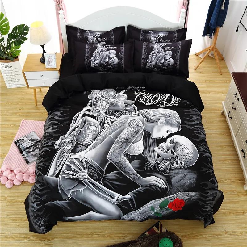

Comforter High Quality Super Soft Red Rose Skull Bedding Set Halloween 3D Bone White Background Bed Double 200X200Cm Comforter (quilt)-EU Single(135*200cm)3pcs