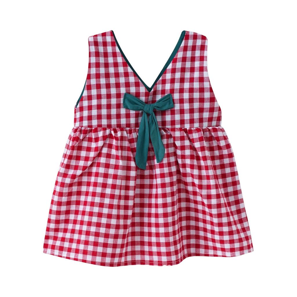 Girl Princess Dress With Bow And Plaid Suspender Dress