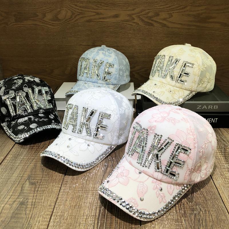 Hat Female Summer Anti-sun Cap Rhinestone Shade Mesh Hat Lace Breathable Flower Baseball Cap Female