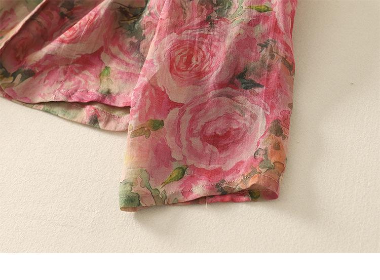 Vintage Floral Lockere Passform Ultra-Dünner Ramie Sonnenschutz Anzug