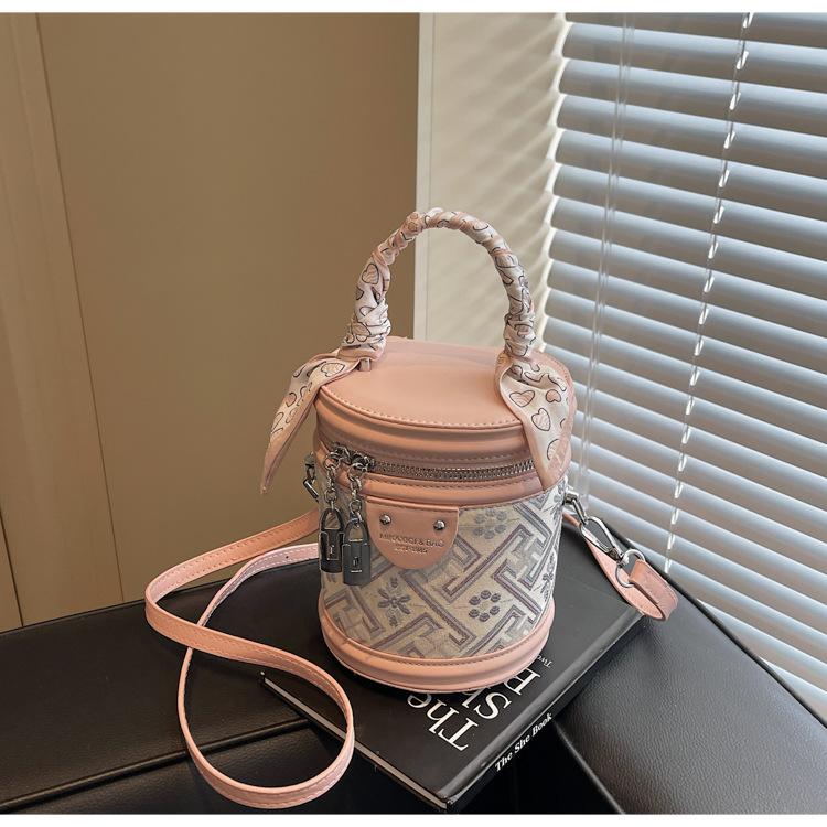 Popular Small Bag Women 2025 New Contrasting Color Versatile Messenger Bag Fashionable Portable Cylinder Bag