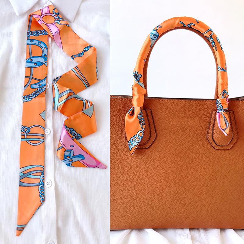 4cm* 95cm Woman Thin Imitation Silk Scarf Long Hair Strip Headband Neckerchief Fashion Bag Handle Ribbon Scarf Female Tie