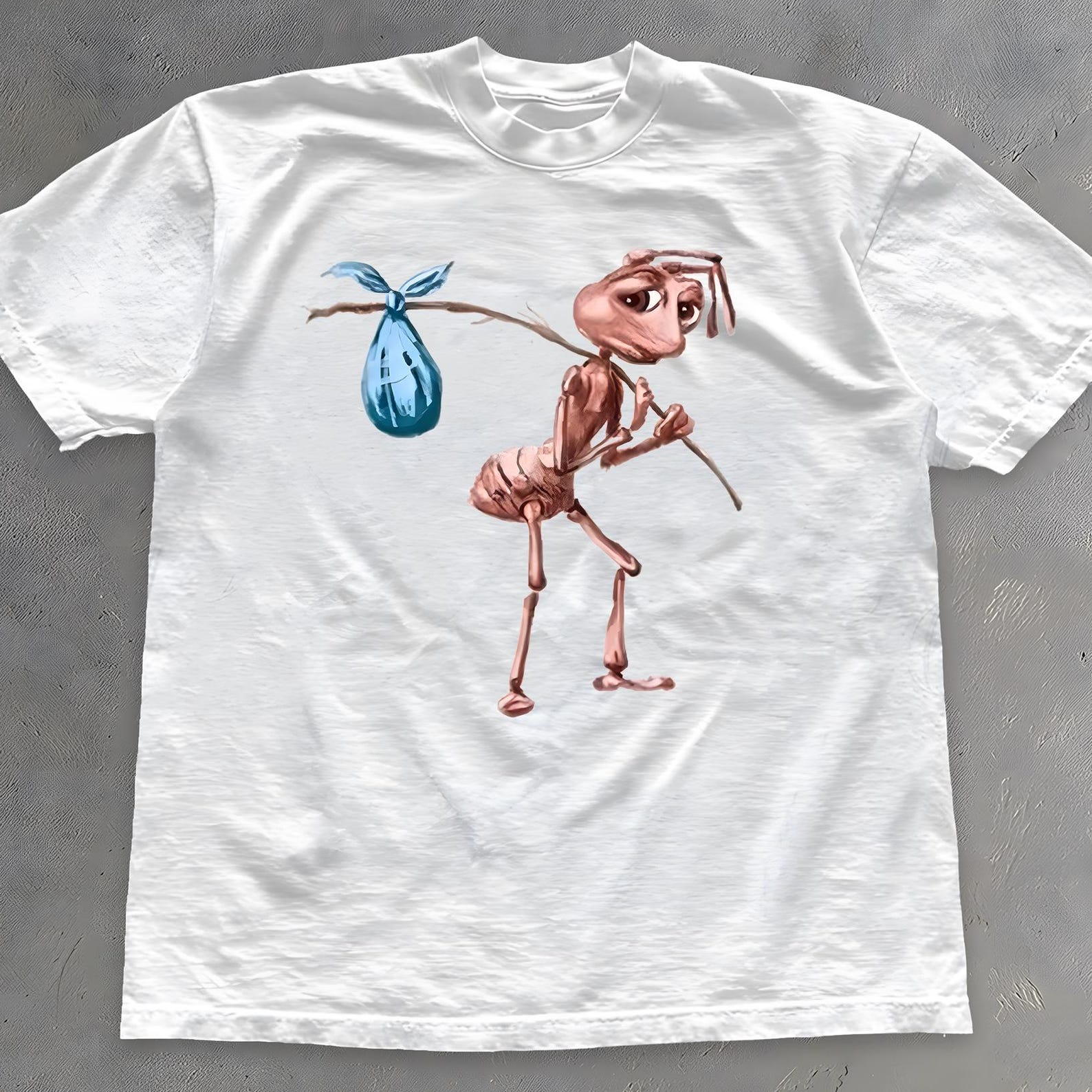 Sad Ant With Bindle Shirt - How It Feels Meme - Funny Homeless Ant Tee 3XL