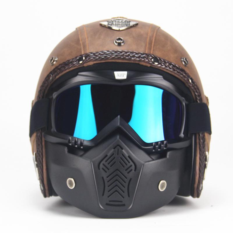 Four Seasons Retro Helmet Leather Personality Helmet Electric Vehicle 3/4 Half Helmet Big Turtle King Pedal Helmet