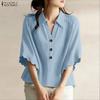 ZANZEA Women Classic Collar Loose Casual Half Sleeve Blouse