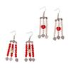Trendy Geometric Earrings with Candy Color Glass Beads Stylish Heart Shaped Pendant Earrings Dainty Fringe Ear Pendant