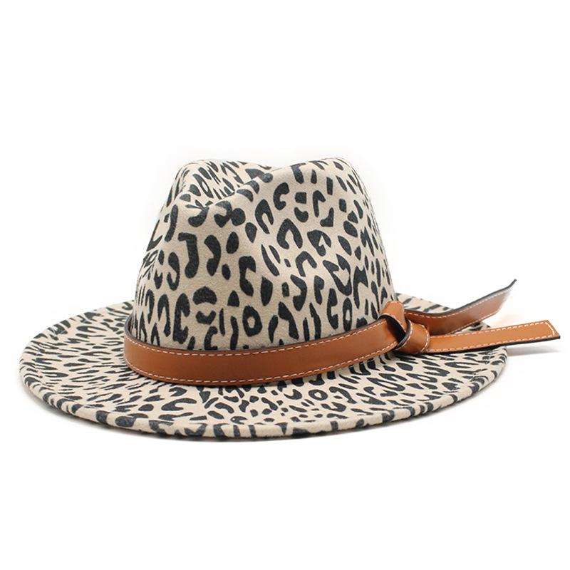Vintage Leopard Print Woolen Top Hat Men'S And Women'S Gentleman'S Hats Cowboy Hats Felt Hats