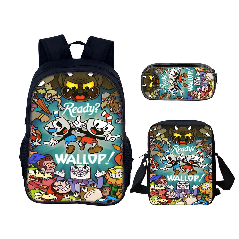 Cuphead Backpack Set For School And Travel With Nylon Construction And Multiple Compartments