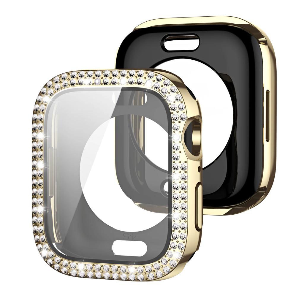 Bling Glass+Cover For Apple Watch Case 44 45mm 41mm 40 42mm 44mm Diamond bumper+Screen Protector for Series 11 10 9 8 7 5 6 SE