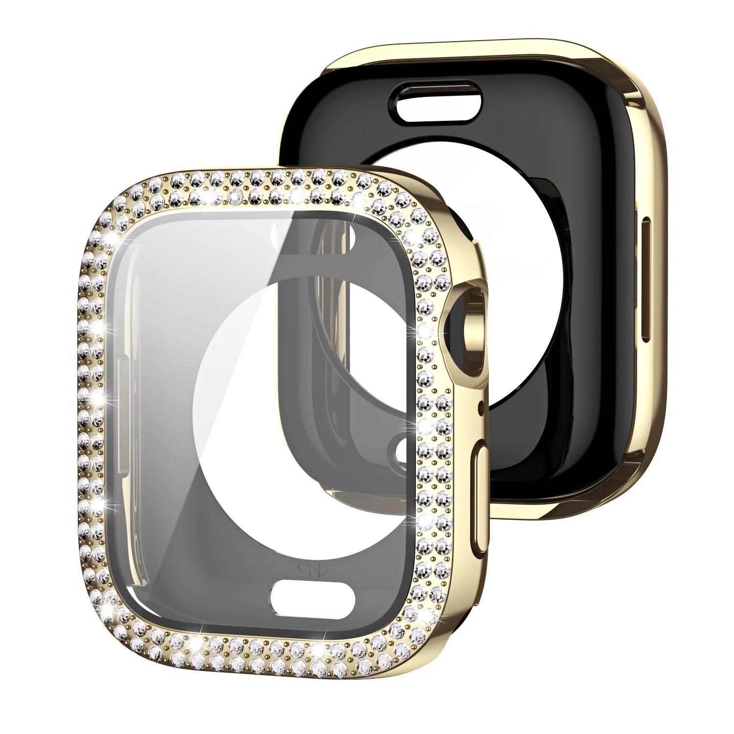 

Bling Glass+Cover For Apple Watch Case 44 45mm 41mm 40 42mm 44mm Diamond bumper+Screen Protector for Series 11 10 9 8 7 5 6 SE 40mm series 654 золотой
