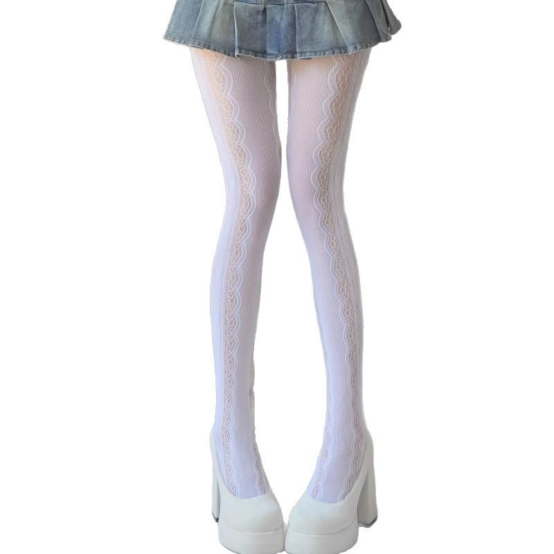 Lolita lace pattern socks women's pure desire wind Japanese black silk fishing net pantyhose bottoming stockings girl white silk