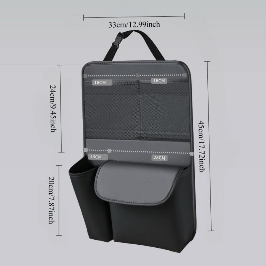 

Black Leather Car Seat Back Organizers - Multi-Functional Hanging Storage Bags for Phones & Cups чёрный