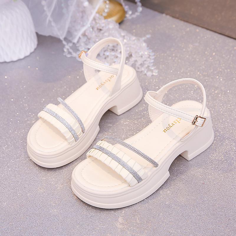 

Босоножки на толстой подошве большого размера для женщин 2025 лето новый повседневный сказочный стиль маффин стразы пляжные женские универсальные сандалии 41 бежевый