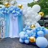 Bruiloft Verjaardag Babyborrel Geslachtsonthulling Decoraties Stofblauw Wit Ballonnenboog Slingerset