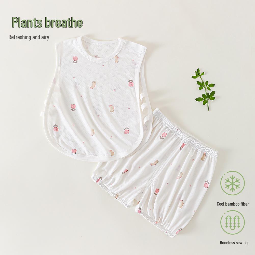 Baby Sleeveless Bamboo Fiber Summer Clothing Set - Breathable Two-Piece for Boys and Girls