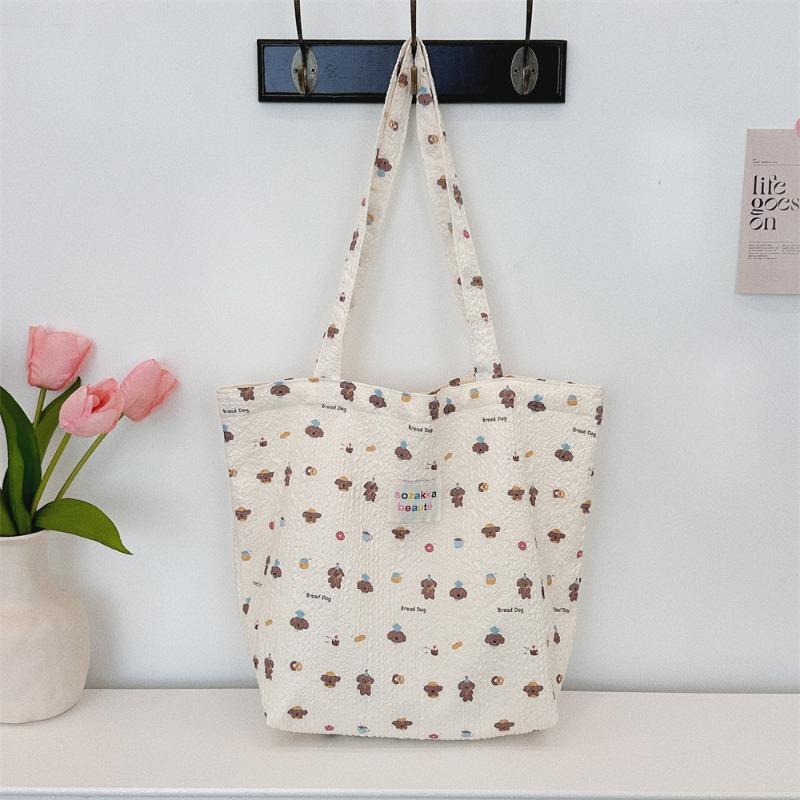 Wind Cartoon Embossed Canvas Bag Casual Shoulder Bag Cloth Bag Girl Out Shopping Handbag Bag