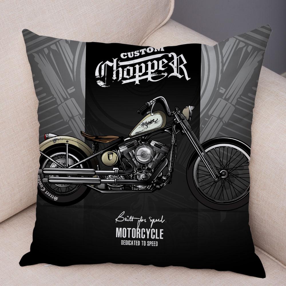 Colorful Motorcycle Cushion Cover Decor Vintage Style Bike Race Pillowcase Soft Plush Pillow Case for Sofa Home Car 45x45cm