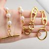 Fashion Asymmetric Pearl Gold Necklace Geometric Link Chain with OT Clasp Ins Aesthetic Streetwear Party Jewelry for Women