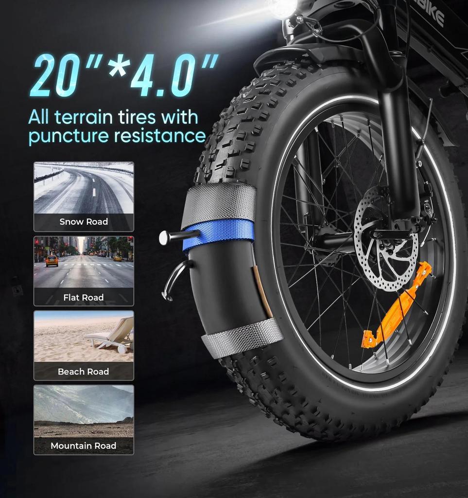 SAMEBIKE LOTDM200-II 750W 48V 13AH Folding Electric Bicycle for Adults 20 X 4.0 Inch Fat Tire Mountain E-bike With Removable Battery