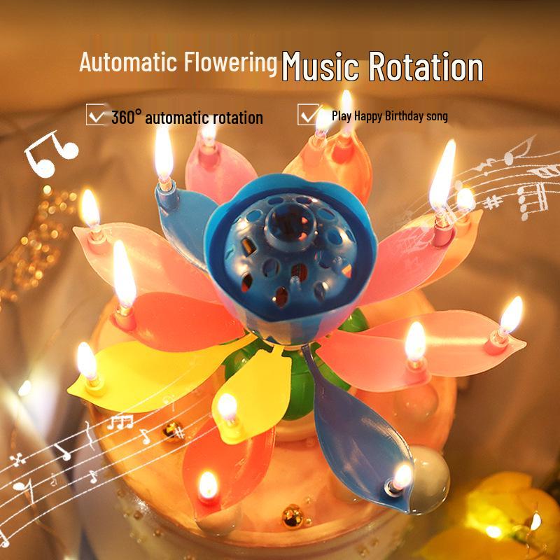 Musical Rotating Lotus Birthday Cake Candle - Sings & Blooms, Perfect for Kids & Celebrations