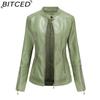 BITCED Fashion Women's PU Leather Short Jacket with Stand Collar Lightweight Spring/Autumn Leather Jacket
