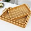 Handwoven Wicker Serving Tray Woven Handheld Plastic Rattan Storage Tray  Kitchen Storage